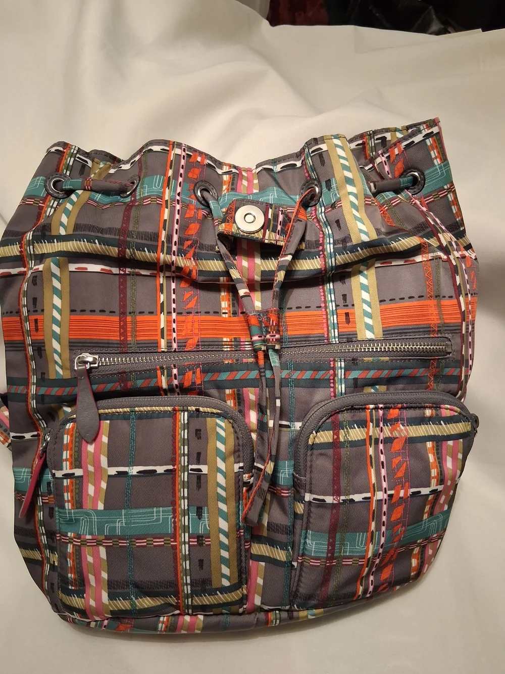 VERA BRADLEY Multicolor Plaid Print Drawstring Backpack - Style: Midtown Cargo